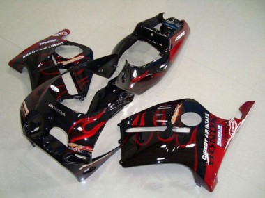 1988-1989 Honda CBR250RR MC19 Motorcycle Fairings - Glossy Black Red Flame