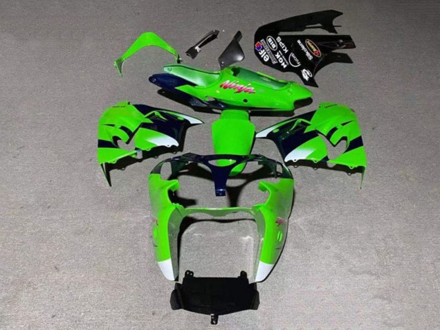 2000-2001 Kawasaki ZX9R Motorcycle Fairing - Green White Glossy Black