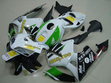 2005-2006 Honda CBR600RR Motorcycle Fairings - White Green Yellow Glossy Black Hannspree