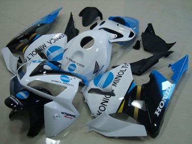 2005-2006 Honda CBR600RR Motorcycle Fairings - White Blue Glossy Black Konica Minolta