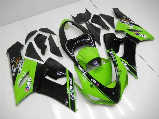 2005-2006 Kawasaki ZX6R Motorcycle Fairings - Green Glossy Black Elf