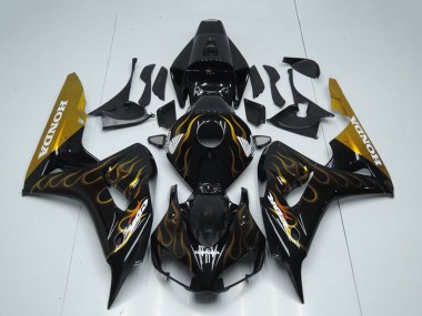 2006-2007 Honda CBR1000RR Motorcycle Fairing - Glossy Black Gold Flame
