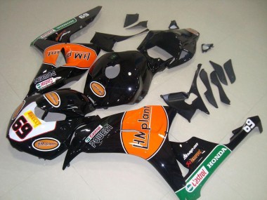 2006-2007 Honda CBR1000RR Motorcycle Fairings - Glossy Black Orange Green Hm Plant Racing 69