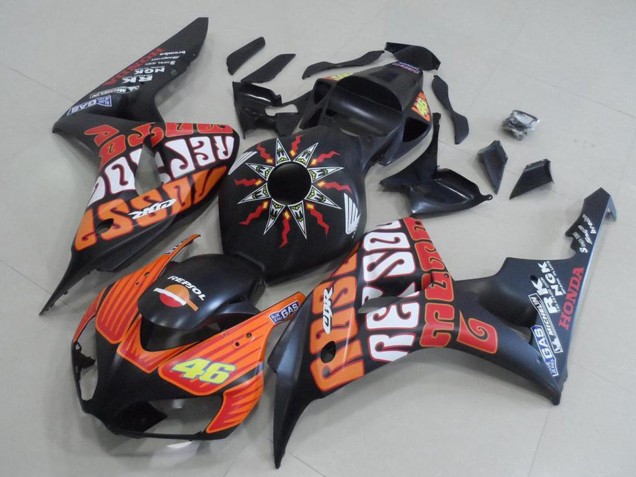 2006-2007 Honda CBR1000RR Motorcycle Fairings - Matte Black Orange Rossi 46