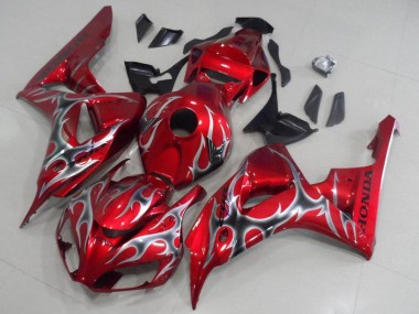 2006-2007 Honda CBR1000RR Motorcycle Fairings - Red Black Silver Flame
