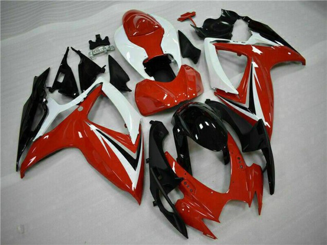 2006-2007 Suzuki GSXR 600/750 Motorcycle Fairings - White Red Glossy Black Stripe