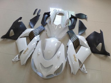 2006-2011 Kawasaki ZX14R ZZR1400 Motorcycle Fairings - White Matte Black Gold Ninja