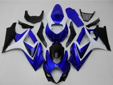 2007-2008 Suzuki GSXR 1000 Motorcycle Fairings - White Blue Black No Decal