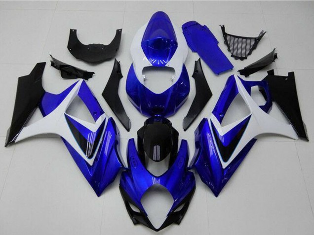 2007-2008 Suzuki GSXR 1000 Motorcycle Fairings - White Blue Black No Decal