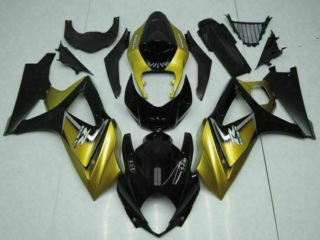2007-2008 Suzuki GSXR 1000 Motorcycle Fairings - Gold Glossy Black Silver Decal