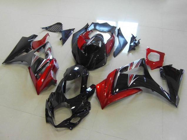 2007-2008 Suzuki GSXR 1000 Motorcycle Fairings - Red Glossy Black No Decal