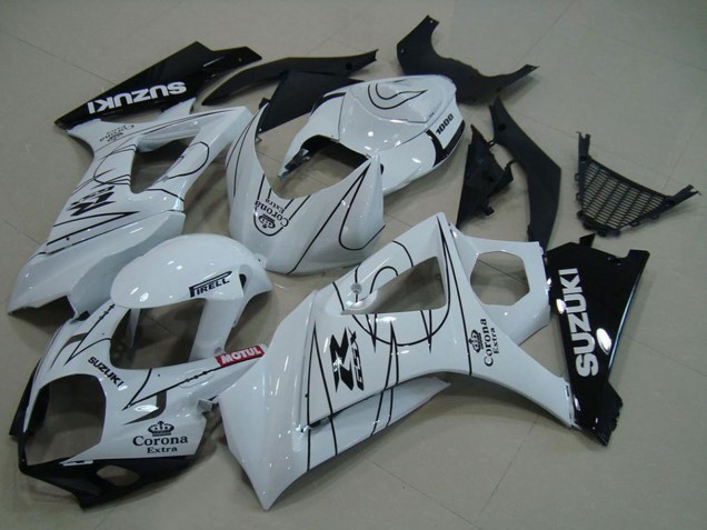 2007-2008 Suzuki GSXR 1000 Motorcycle Fairings - White Black Corona