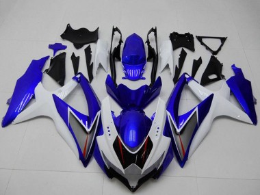 2008-2010 Suzuki GSXR 600/750 Motorcycle Fairings - White Blue Black Red Line
