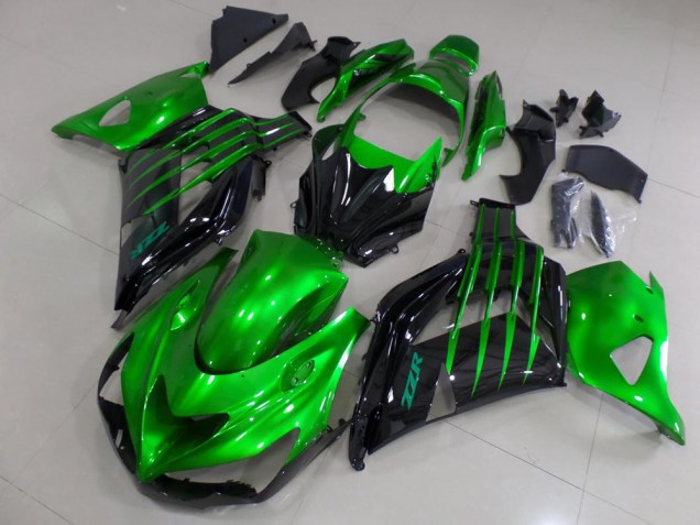 2012-2024 Kawasaki ZX14R ZZR1400 Motorcycle Fairings - Green Glossy Black