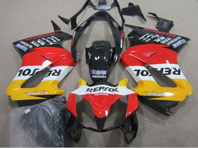 2002-2013 Honda VFR 800 Motorcycle Fairings - Yellow White Red Glossy Black Repsol