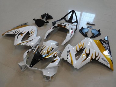 2002-2013 Honda VFR 800 Motorcycle Fairing - White Gold Flame