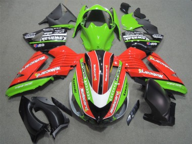2006-2011 Kawasaki ZX14R ZZR1400 Motorcycle Fairings - Green Red White Black Elf Motocard