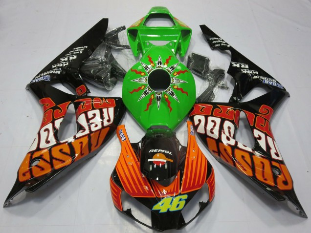 2006-2007 Honda CBR1000RR Motorcycle Fairings - Green Orange Glossy Black Rossi 46