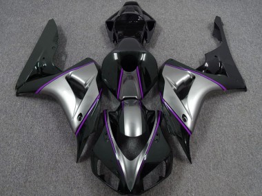 2006-2007 Honda CBR1000RR Motorcycle Fairings - Silver Purple Glossy Black Pinstripe