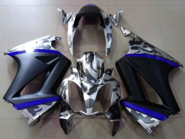 2002-2013 Honda VFR 800 Motorcycle Fairings - Grey Camouflage Blue Matte Black