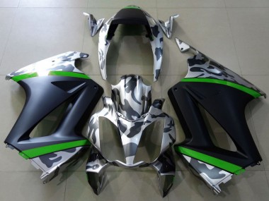 2002-2013 Honda VFR 800 Motorcycle Fairings - Grey Camouflage Green Matte Black
