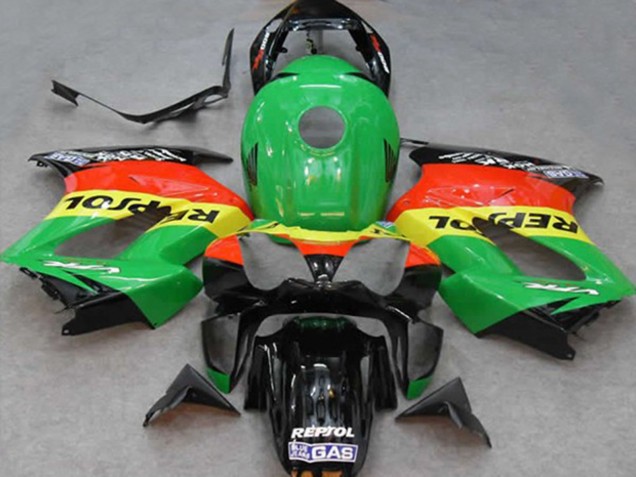 2002-2013 Honda VFR 800 Motorcycle Fairings - Green Yellow Red Black Repsol