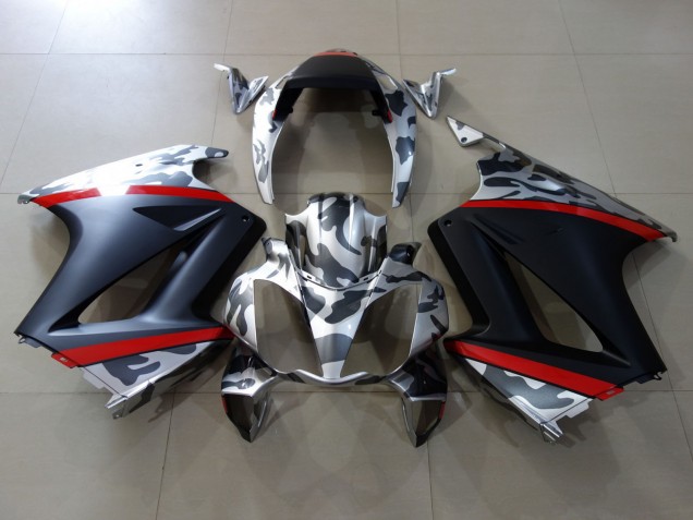 2002-2013 Honda VFR 800 Motorcycle Fairings - Grey Camouflage Red Matte Black