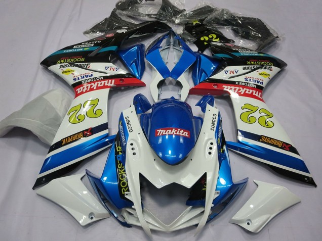2007-2008 Suzuki GSXR 1000 Motorcycle Fairings - White Blue Red Black Motul 22