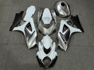 2007-2008 Suzuki GSXR 1000 Motorcycle Fairings - White Silver Black