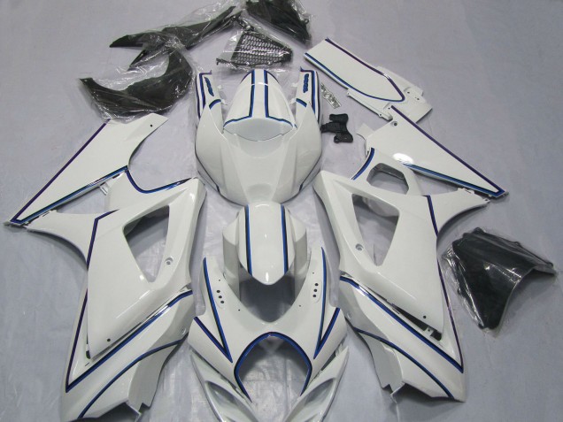 2007-2008 Suzuki GSXR 1000 Motorcycle Fairings - Glossy White Blue Pinstripe