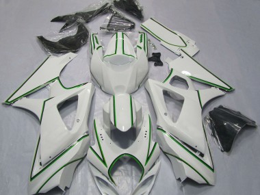 2007-2008 Suzuki GSXR 1000 Motorcycle Fairings - Glossy White Green Pinstripe