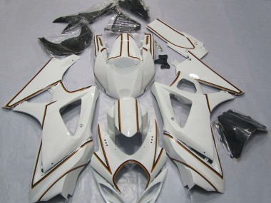 2007-2008 Suzuki GSXR 1000 Motorcycle Fairings - Glossy White Orange Pinstripe