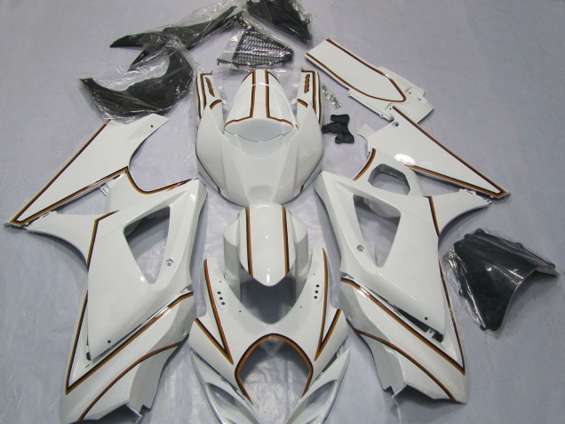 2007-2008 Suzuki GSXR 1000 Motorcycle Fairings - Glossy White Orange Pinstripe