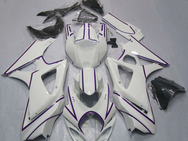2007-2008 Suzuki GSXR 1000 Motorcycle Fairings - Glossy White Purple Pinstripe