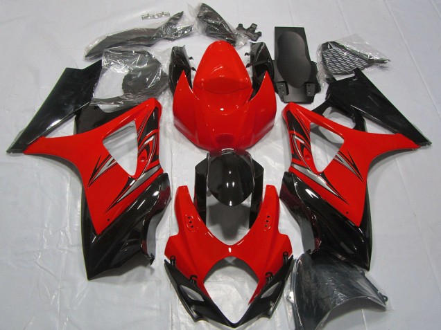 2007-2008 Suzuki GSXR 1000 Motorcycle Fairings - Red Glossy Black