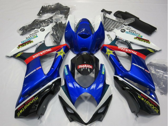 2007-2008 Suzuki GSXR 1000 Motorcycle Fairing - White Blue Red Black Rockstar