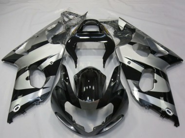 2000-2002 Suzuki GSXR 1000 Motorcycle Fairings - Silver Glossy Black