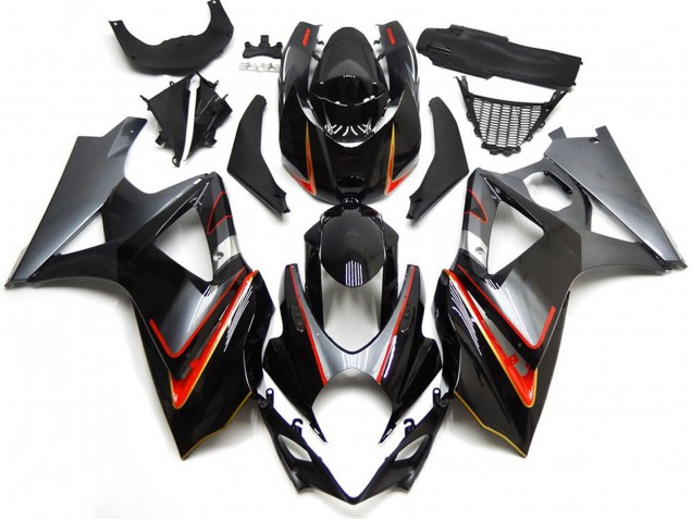 2007-2008 Suzuki GSXR 1000 Motorcycle Fairings - Glossy Black Red Silver