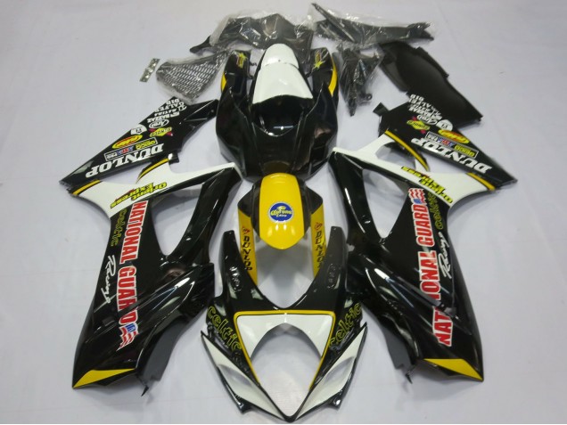2007-2008 Suzuki GSXR 1000 Motorcycle Fairings - White Yellow Red Black Dunlop