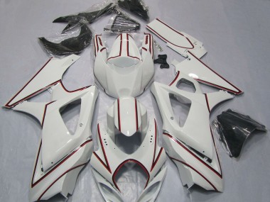 2007-2008 Suzuki GSXR 1000 Motorcycle Fairings - White with Red Pinstripe