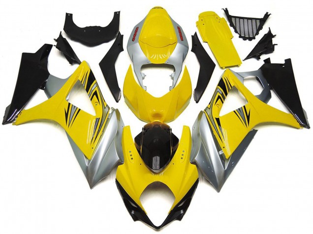 2007-2008 Suzuki GSXR 1000 Motorcycle Fairings - Yellow Silver Black OEM Style