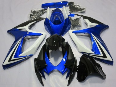2006-2007 Suzuki GSXR 600 / GSXR 750 Motorcycle Fairings - White Blue Glossy Black Stripe