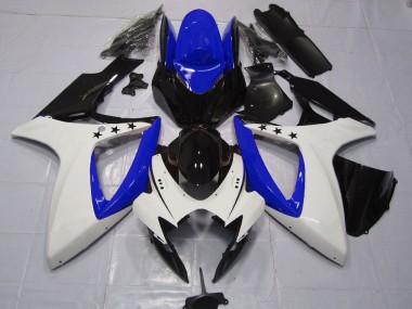2006-2007 Suzuki GSXR 600 / GSXR 750 Motorcycle Fairings - White Blue Glossy Black Star