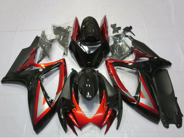 2006-2007 Suzuki GSXR 600 / GSXR 750 Motorcycle Fairings - Glossy Black Red Silver