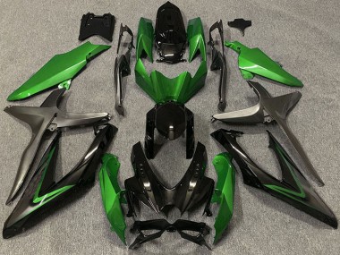 2008-2010 Suzuki GSXR 600 / GSXR 750 Motorcycle Fairings - Green Grey Glossy Black