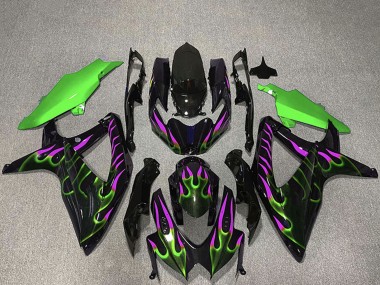 2008-2010 Suzuki GSXR 600 / GSXR 750 Motorcycle Fairings - Glossy Black Green Purple Flame