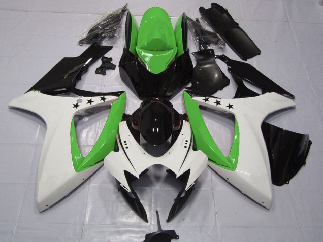 2006-2007 Suzuki GSXR 600 / GSXR 750 Motorcycle Fairings - Green White Glossy Black Star