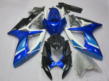 2006-2007 Suzuki GSXR 600 / GSXR 750 Motorcycle Fairing - White Blue Glossy Black