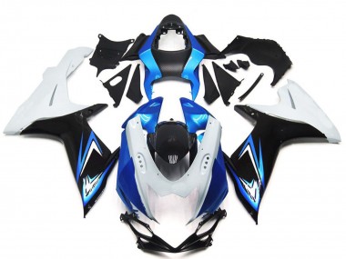 2011-2024 Suzuki GSXR 600 / GSXR 750 Motorcycle Fairings - White Light Blue Glossy Black