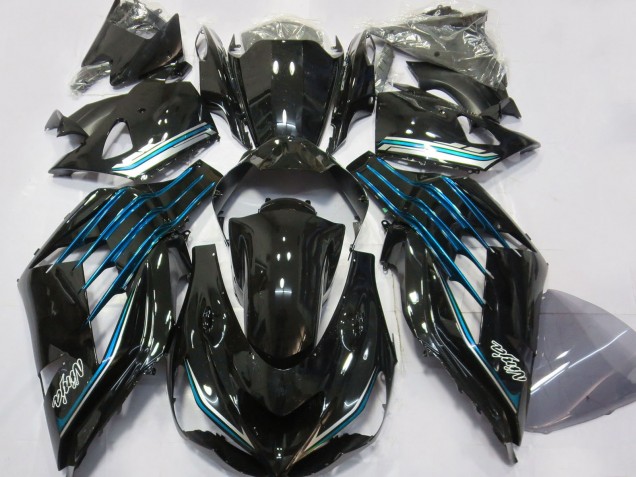 2012-2024 Kawasaki ZX14R Motorcycle Fairings - Glossy Black Light Blue